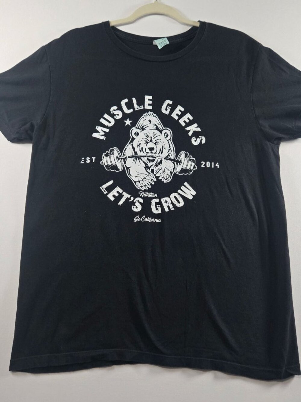Muscle Geeks Nutrition Let’s Grow T Shirt Men’s Large Black Bear Weightlifting G
